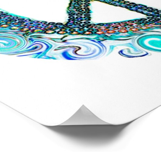 Friedenszeichen mit blauen Wellen Poster (Ecke)