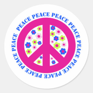 Friedenszeichen mit Blume Runder Aufkleber