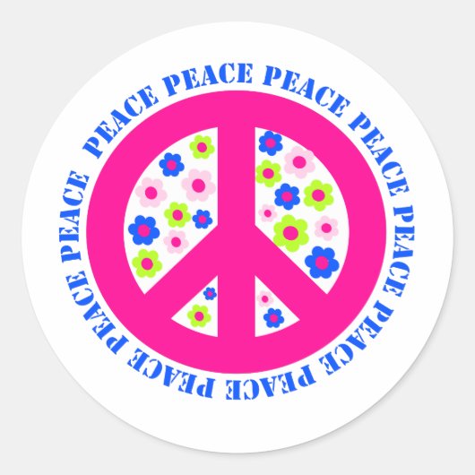 Friedenszeichen mit Blume Runder Aufkleber (Vorderseite)