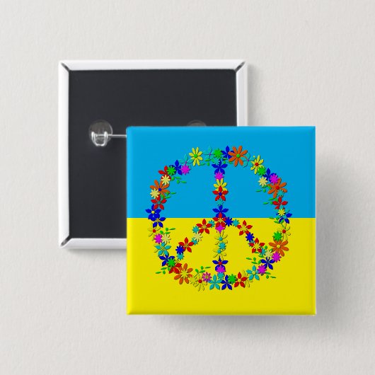 Friedenszeichen mit Blume, ukrainische Fahne Button (Vorne & Hinten)