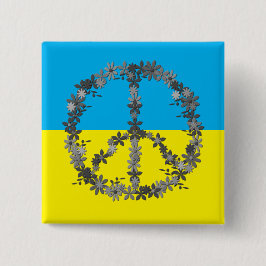 Friedenszeichen mit Blume, ukrainische Fahne Button