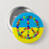 Friedenszeichen mit Blume, ukrainische Flagge Button (Vorne & Hinten)