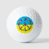 Friedenszeichen mit Blume, ukrainische Flagge Golfball (Vorderseite)