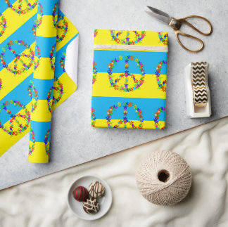 Friedenszeichen mit Blume, ukrainische Flaggentast Geschenkpapier