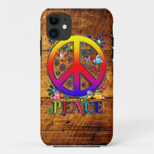 Friedenszeichen mit Blumen-u. Vogel-Imitat-Holz Case-Mate iPhone Hülle