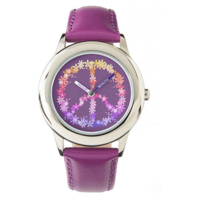 Friedenszeichen mit bunten Blume Armbanduhr (Vorderseite)