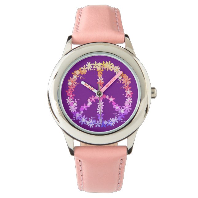 Friedenszeichen mit bunten Blume beobachten Armbanduhr (Vorderseite)