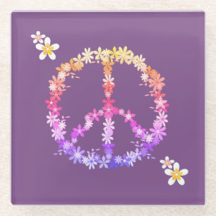 Friedenszeichen mit bunten Blume Glasuntersetzer