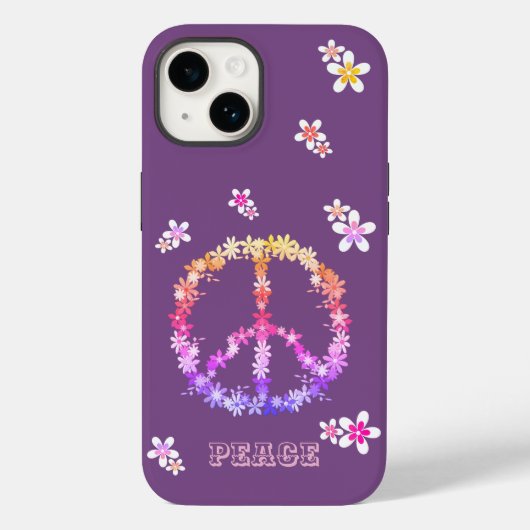 Friedenszeichen mit bunten Blume, Personalisiert Case-Mate iPhone Hülle (Rückseite)