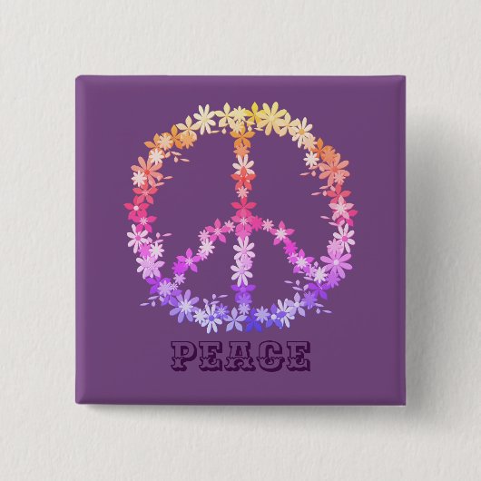 Friedenszeichen mit bunten Blume, Personalisierter Button (Vorderseite)