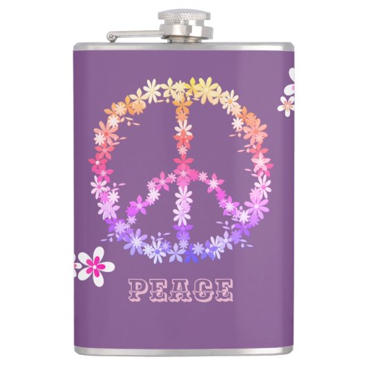 Friedenszeichen mit bunten Blume, Personalisierter Flachmann (Vorderseite)