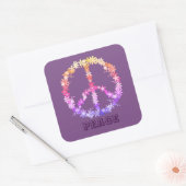 Friedenszeichen mit bunten Blume, Personalisierter Quadratischer Aufkleber (Umschlag)