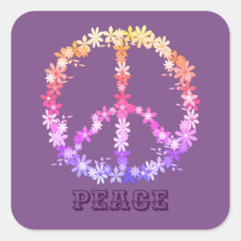 Friedenszeichen mit bunten Blume, Personalisierter Quadratischer Aufkleber