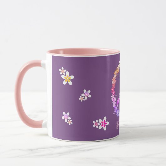 Friedenszeichen mit bunten Blume, Personalisierter Tasse (Links)