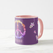 Friedenszeichen mit bunten Blume, Personalisierter Tasse (VorderseiteRechts)
