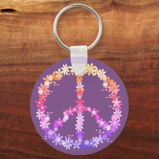 Friedenszeichen mit bunten Blume Schlüsselanhänger (Vorderseite)