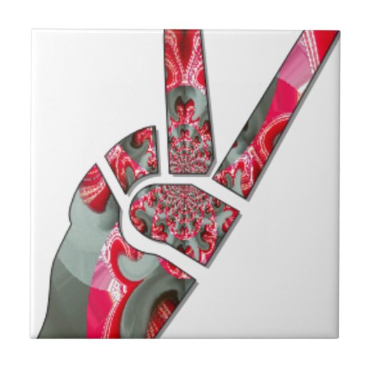 Friedenszeichen mit der Hand Fliese (Vorderseite)