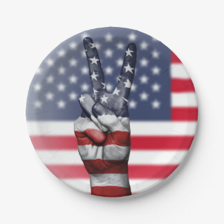 Friedenszeichen mit US-Flagge Pappteller