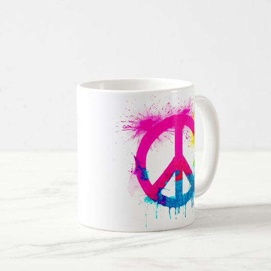 Friedenszeichen Neonfarben Groovy Spray Spritzer Kaffeetasse (VorderseiteRechts)