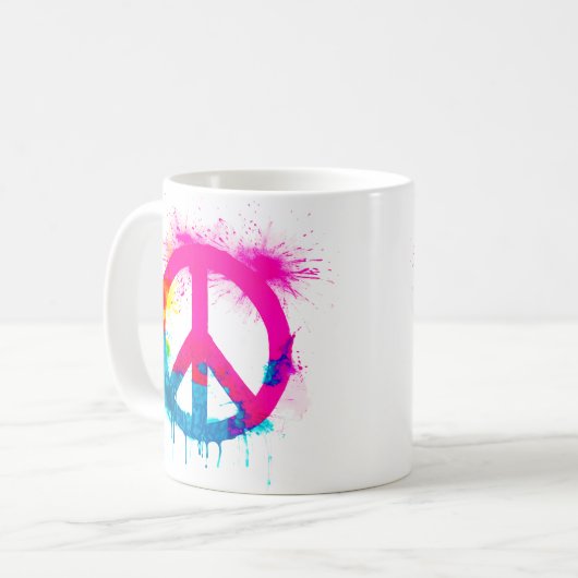 Friedenszeichen Neonfarben Groovy Spray Spritzer Kaffeetasse (Vorderseite Links)