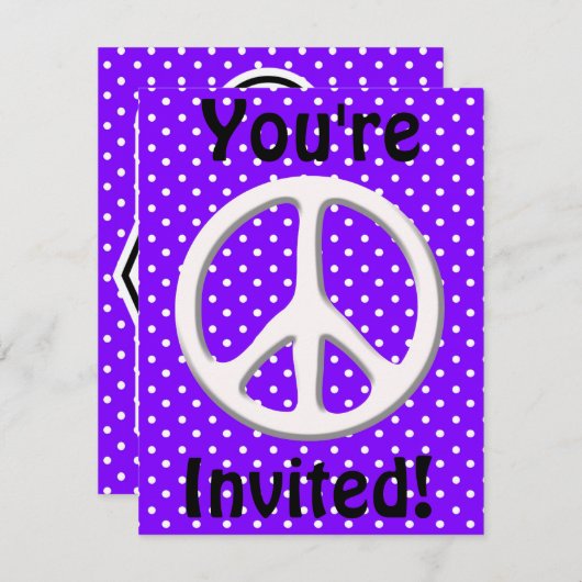 Friedenszeichen-Party im Lila Einladung (Vorne/Hinten)