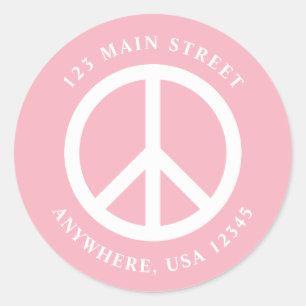 Friedenszeichen Retro Pink Adressetikett Runder Aufkleber