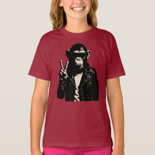 Friedenszeichen-Schimpanse aus Leder T-Shirt