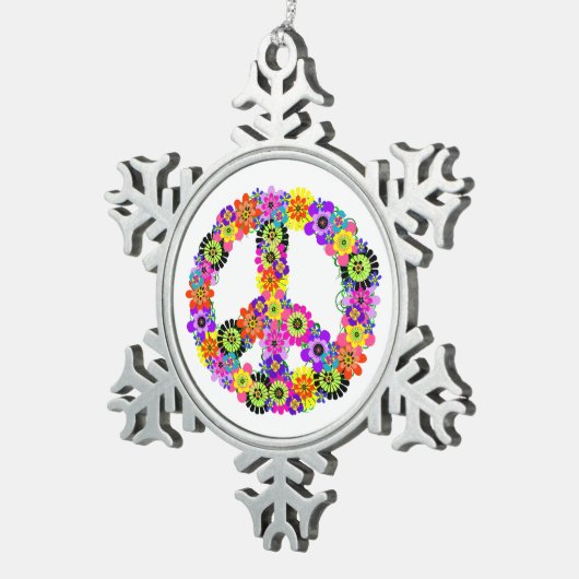 Friedenszeichen Schneeflocken Zinn-Ornament (Rechts)