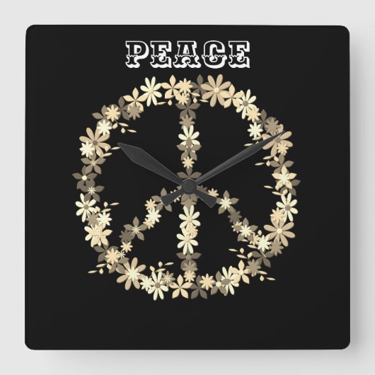 Friedenszeichen, Schwarz-weiße MonochromPersonalis Quadratische Wanduhr (Vorderseite)