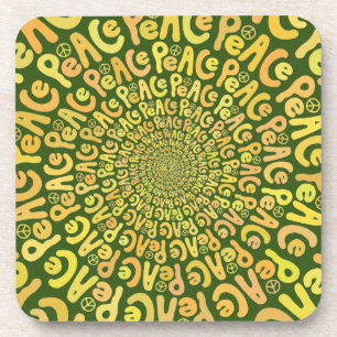 Friedenszeichen Spiralgelb, dunkelgrün Getränkeuntersetzer