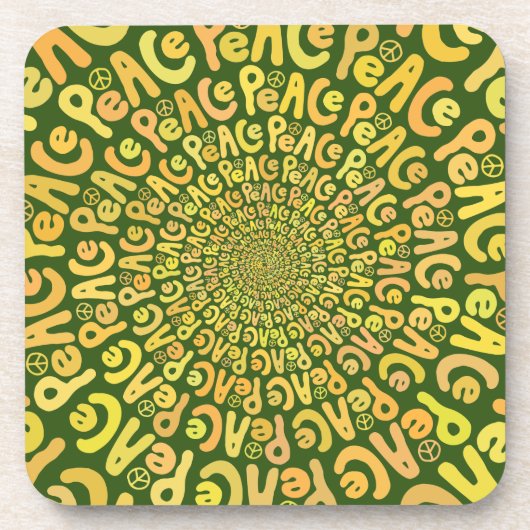 Friedenszeichen Spiralgelb, dunkelgrün Getränkeuntersetzer (Vorderseite)