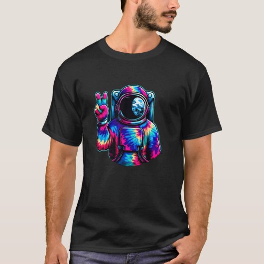 Friedenszeichen-Tie-Dye-Astronaut T-Shirt (Vorderseite)