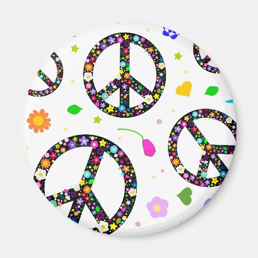 Friedenszeichen und Blume Magnet (Vorne)