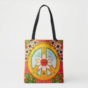 Friedenszeichen und Daisy Hippie Bohemische Liebe Tasche