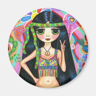 Friedenszeichenhippie-Mädchen-Magnet Magnet