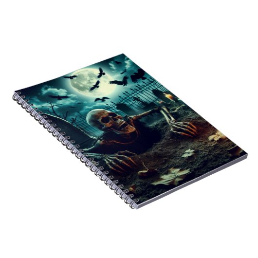 Friedhof, das Skelett krabbelt aus dem Grab. Notizblock (Rechte Seite)