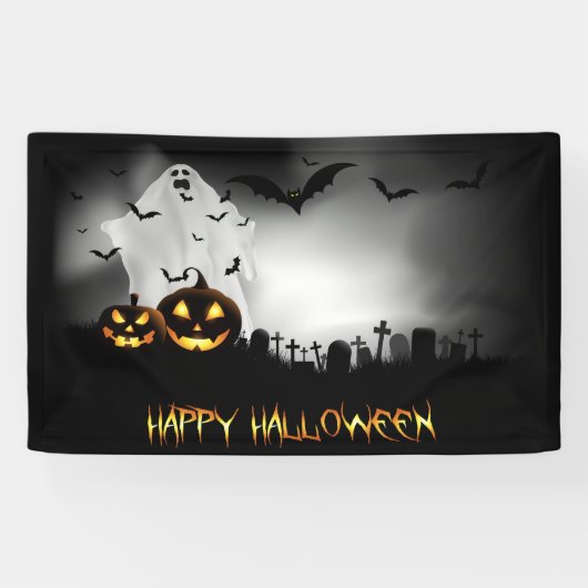 Friedhof, Geist, Pumpkins, Fledermäuse Halloween Banner (Horizontal)