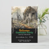 Friedhof Graves Schwarzes Halloween Einladung (Stehend Vorderseite)
