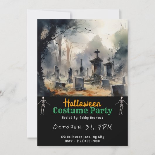 Friedhof Graves Schwarzes Halloween Einladung (Vorderseite)