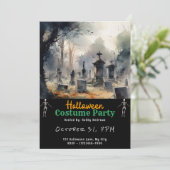 Friedhof Graves Schwarzes Halloween Einladung (Stehend Vorderseite)
