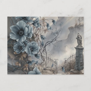Friedhof Graveyard Blue Floral Schönes Halloween Feiertagspostkarte