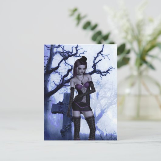 Friedhof Lolita Goth Fantasy gezeichnet Mini Print Postkarte (Stehend Vorderseite)