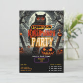 Friedhof Night Owl Spooky Szn Glow Halloween-Party Einladung (Stehend Vorderseite)