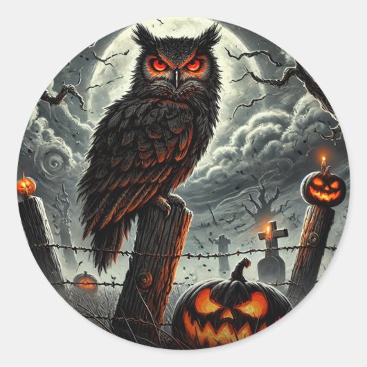 Friedhof Night Owl Spooky Szn Glow Halloween-Party Runder Aufkleber (Vorderseite)