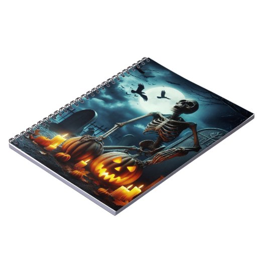 Friedhof, Skelett auf einem Grab. Notizblock (Linke Seite)