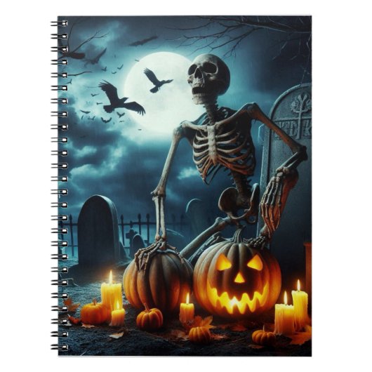 Friedhof, Skelett auf einem Grab. Notizblock (Vorderseite)