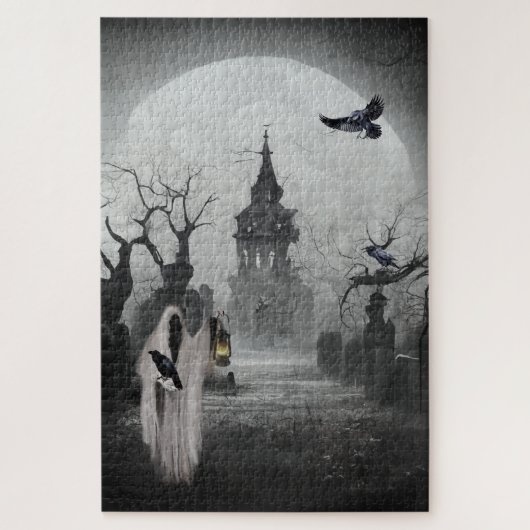 Friedhof, Torwart und Vollmond Halloween Puzzle (Vertikal)