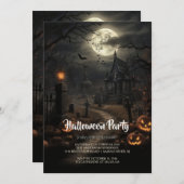 Friedhof und Pumpkins Halloween-Party Einladung (Vorne/Hinten)
