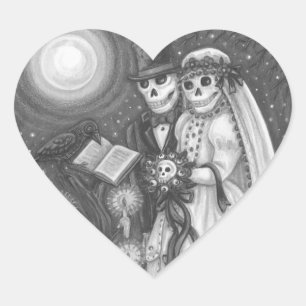 FRIEDHOF VOWS, SKELETON WEDD, BRIDE UND GROOM Herz-Aufkleber