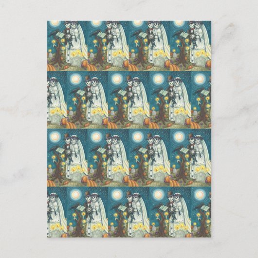FRIEDHOF VOWS, SKELETON WEDD, BRIDE UND GROOM POSTKARTE (Vorderseite)